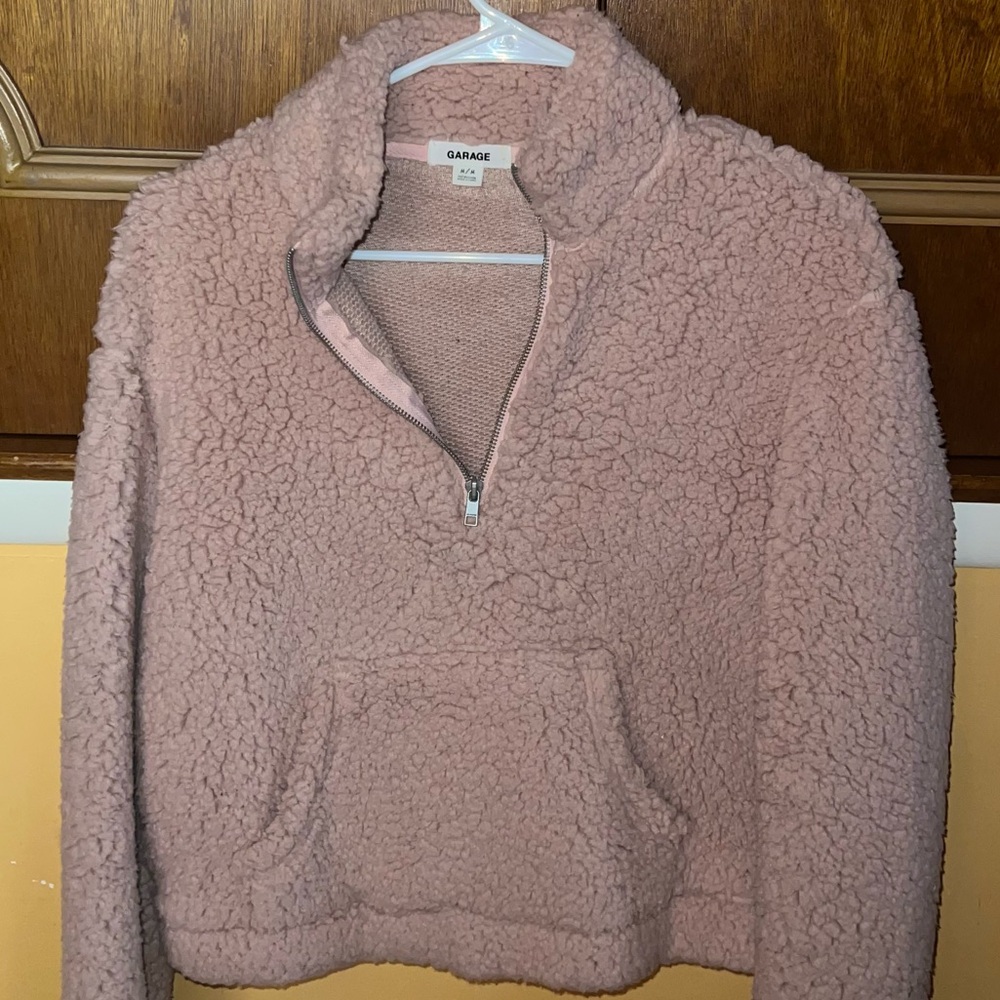 Pink quarter zip fleece pullover